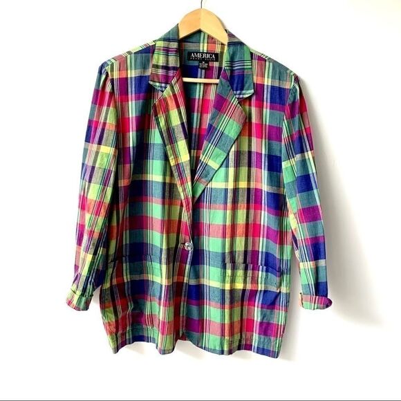 Vintage 80’s Perry Ellis Cotton Plaid Fall Jacket - Picture 6 of 12